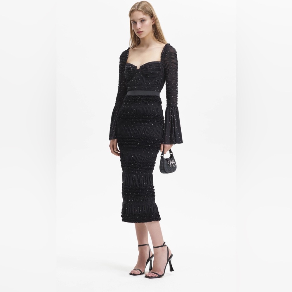 Self Portrait Rhinestone-Embellished Mesh Midi Dress